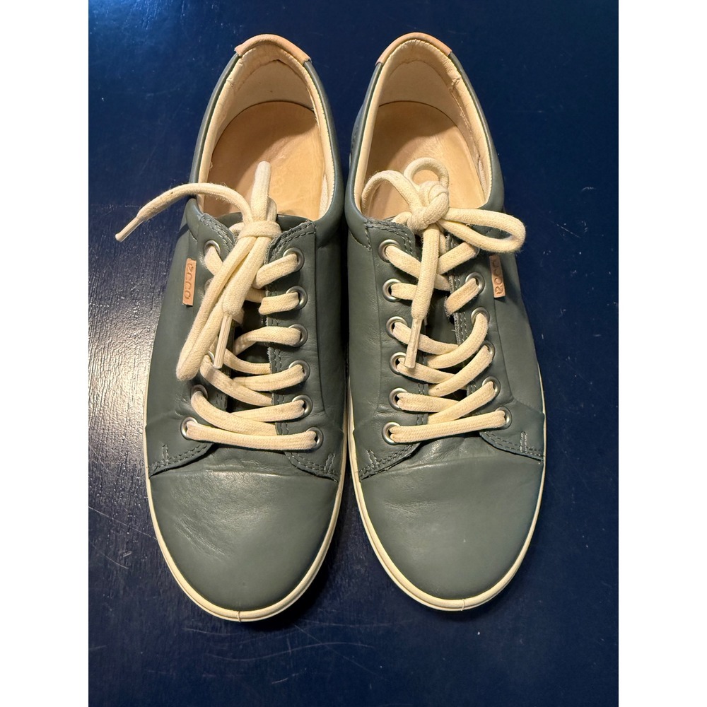 ECCO Soft 7 Sneakers Size 7 Blue Green Leather Lace Up Low Top 43000301232